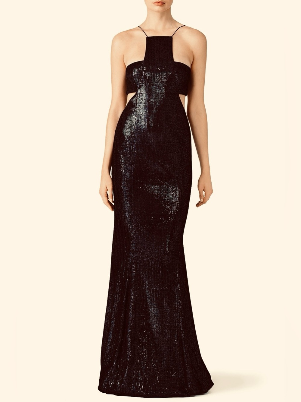 Jay Godfrey Sequin T Overlap Cut Out Black Tie Gothic Glam Formal Gown EUC Sz 2